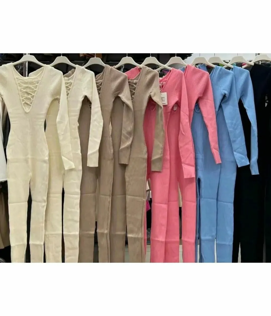 Beige shaping jumpsuit, striped - Image 4