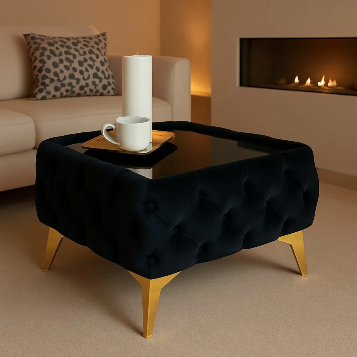 Chesterfield coffee table with glass - Image 1