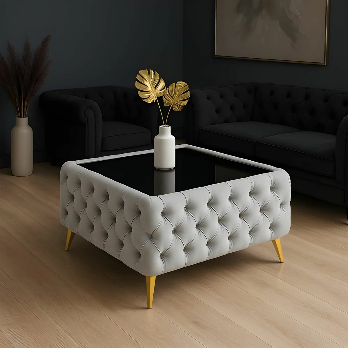 Chesterfield coffee table with glass - Image 2