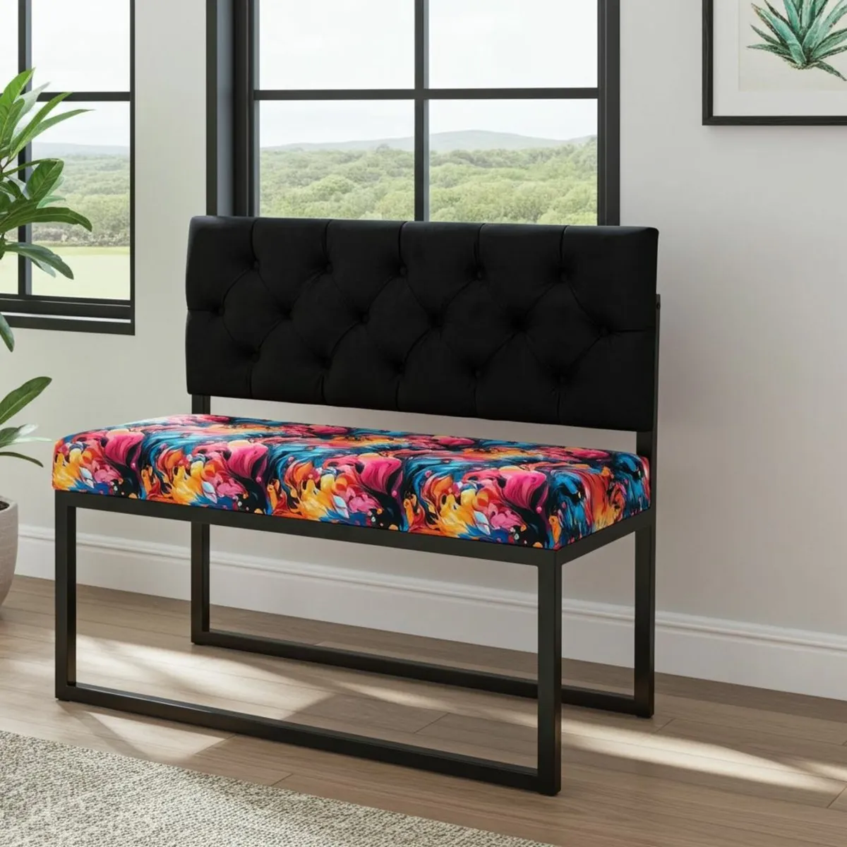 Metal frame bench with velvet seat - Image 4