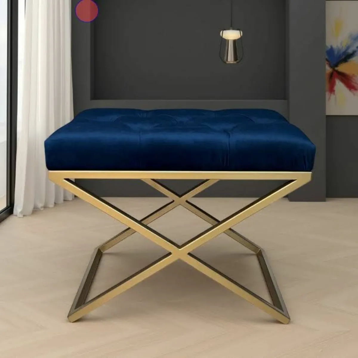 Metal frame x bench with seat - Image 1