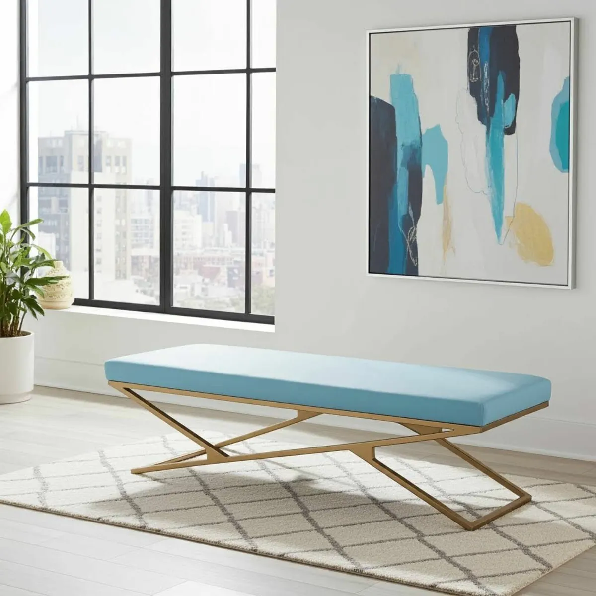 Metal frame bench with ecoleather seat - Image 4