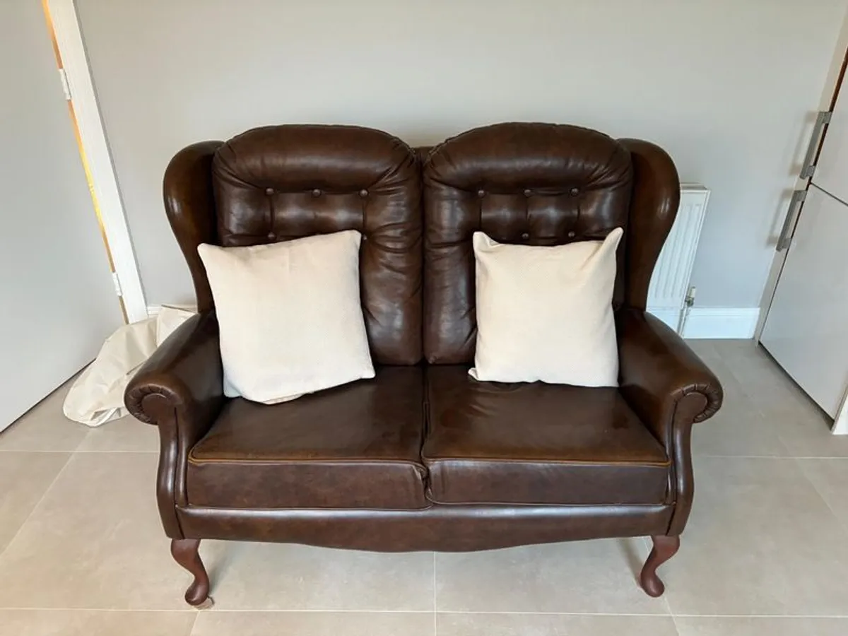 Brown Leather couch/ armchair - Image 1