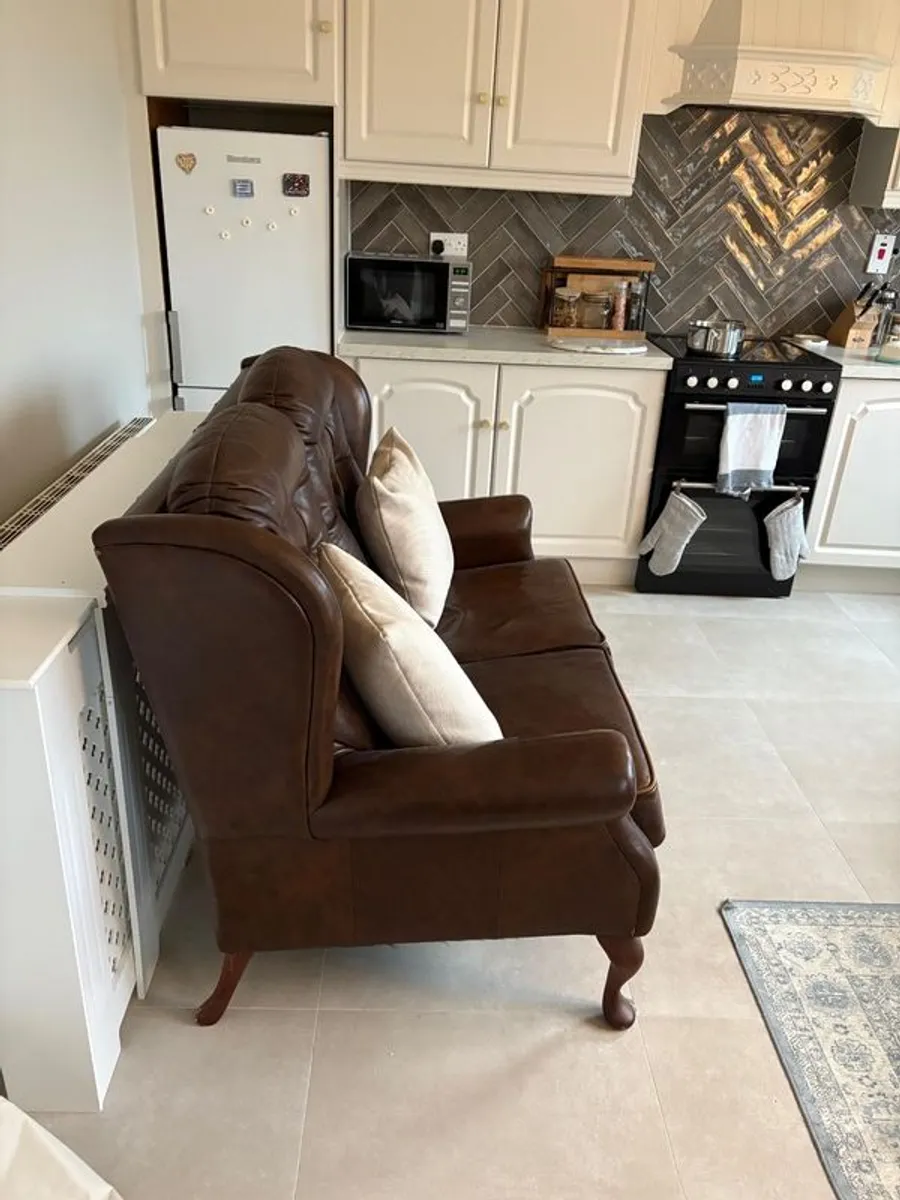 Brown Leather couch/ armchair - Image 2