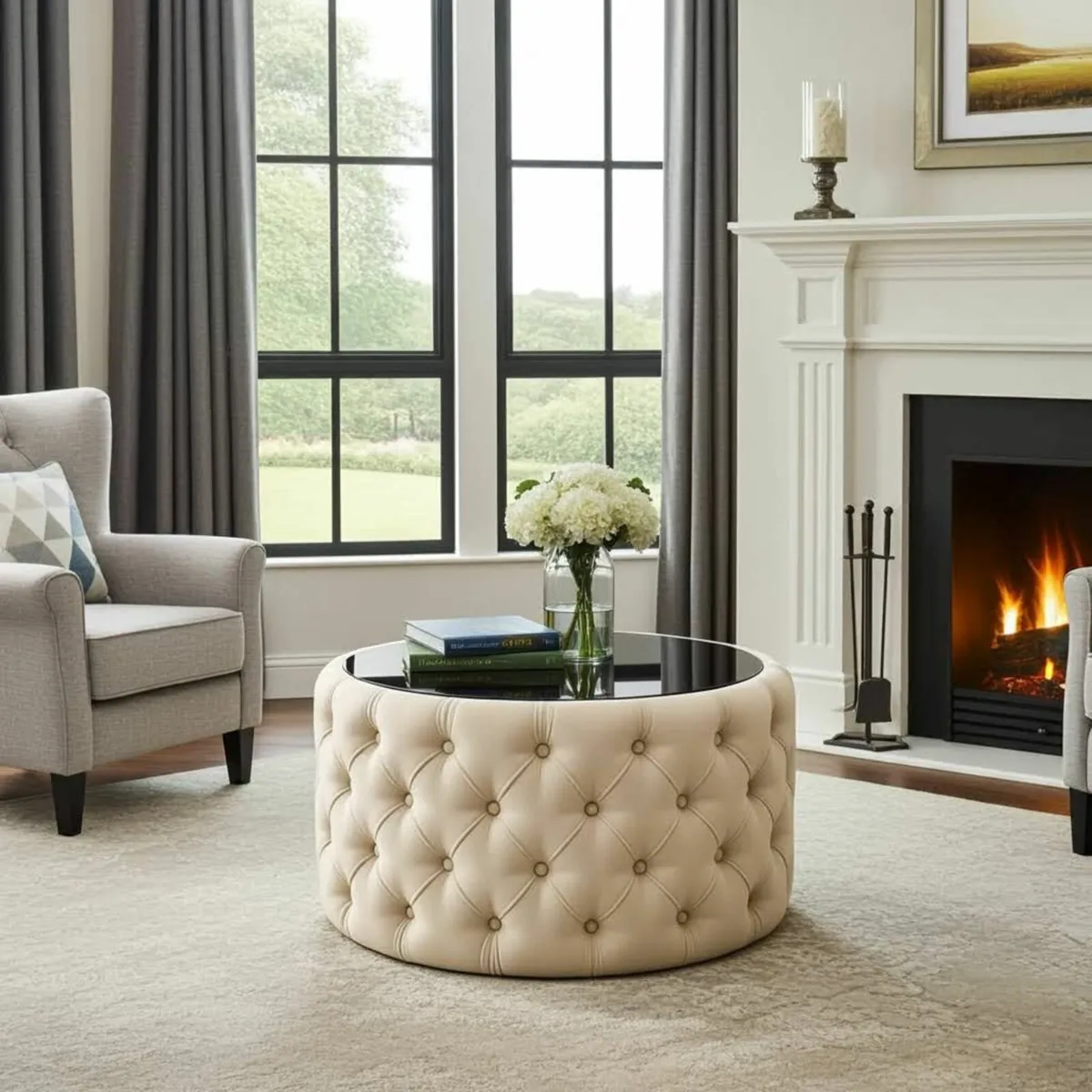 Velvet  Round Coffee Table Chesterfield 60cm - Image 2