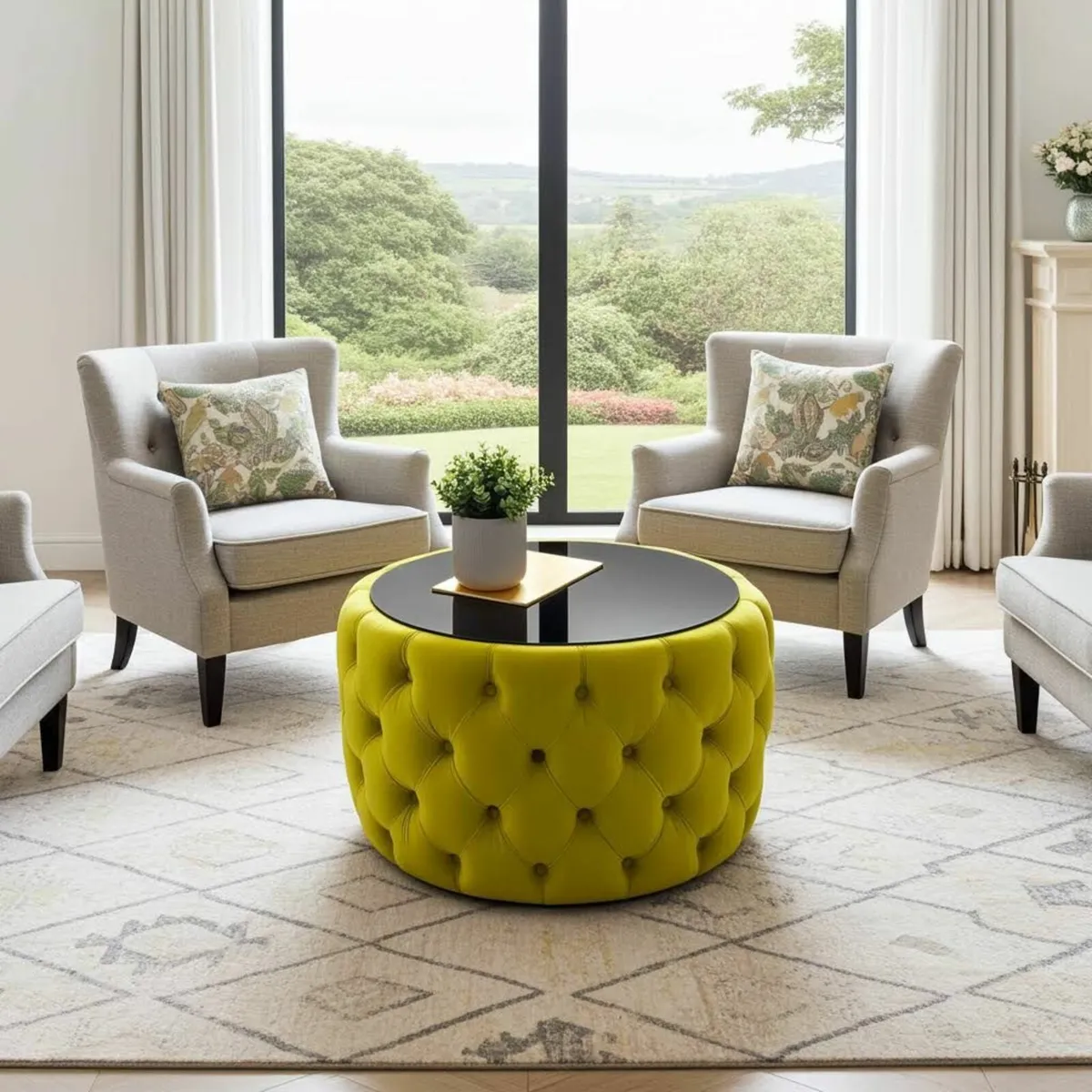 Velvet  Round Coffee Table Chesterfield 60cm - Image 3