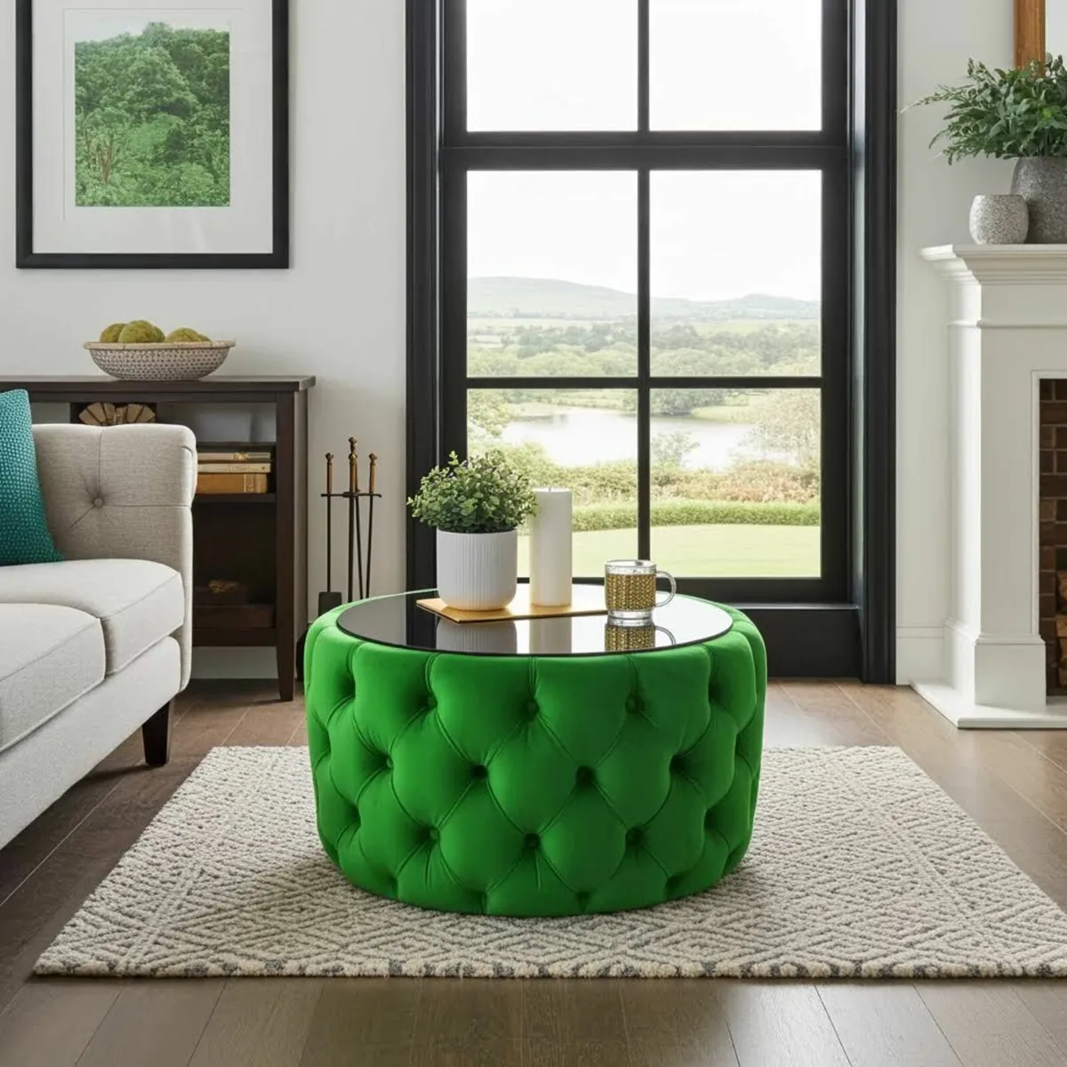 Velvet  Round Coffee Table Chesterfield 60cm - Image 4