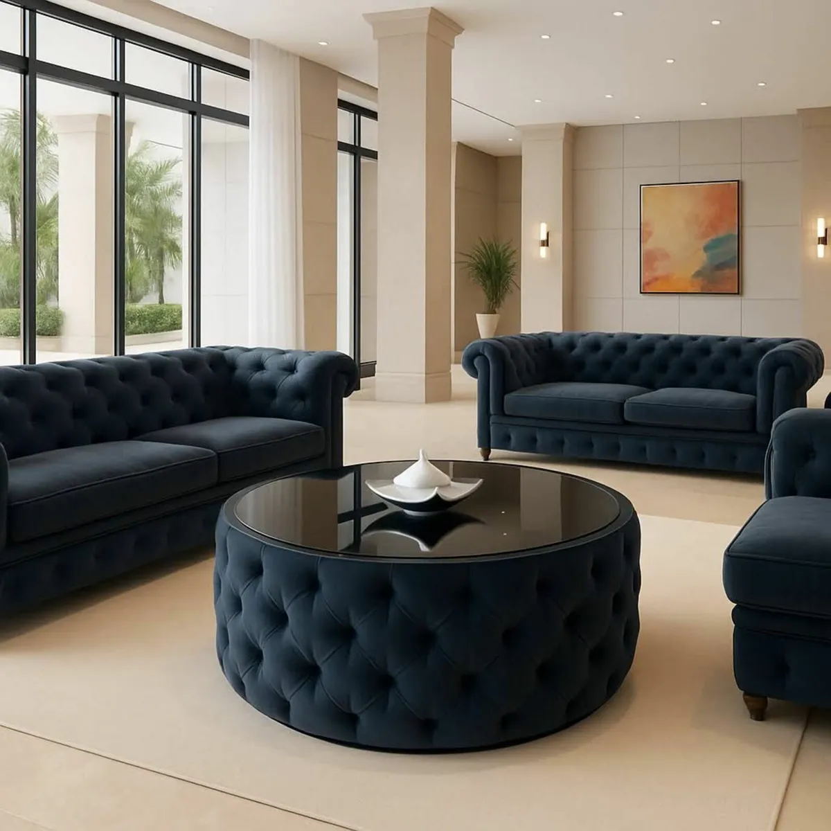 Round Velvet Coffee Table 80cm - Image 3