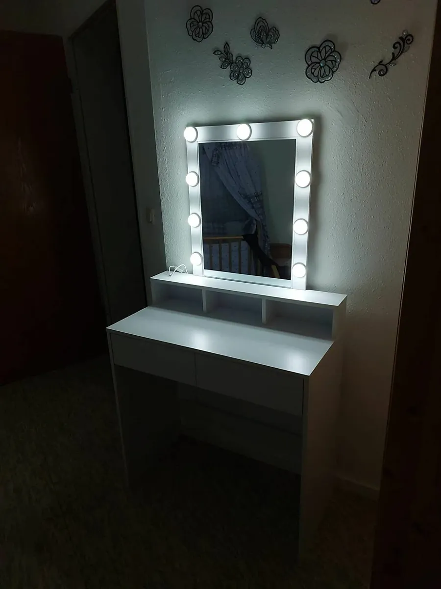 Dressing Table with Mirror and Bulbs, Cosmetic LED - Image 1