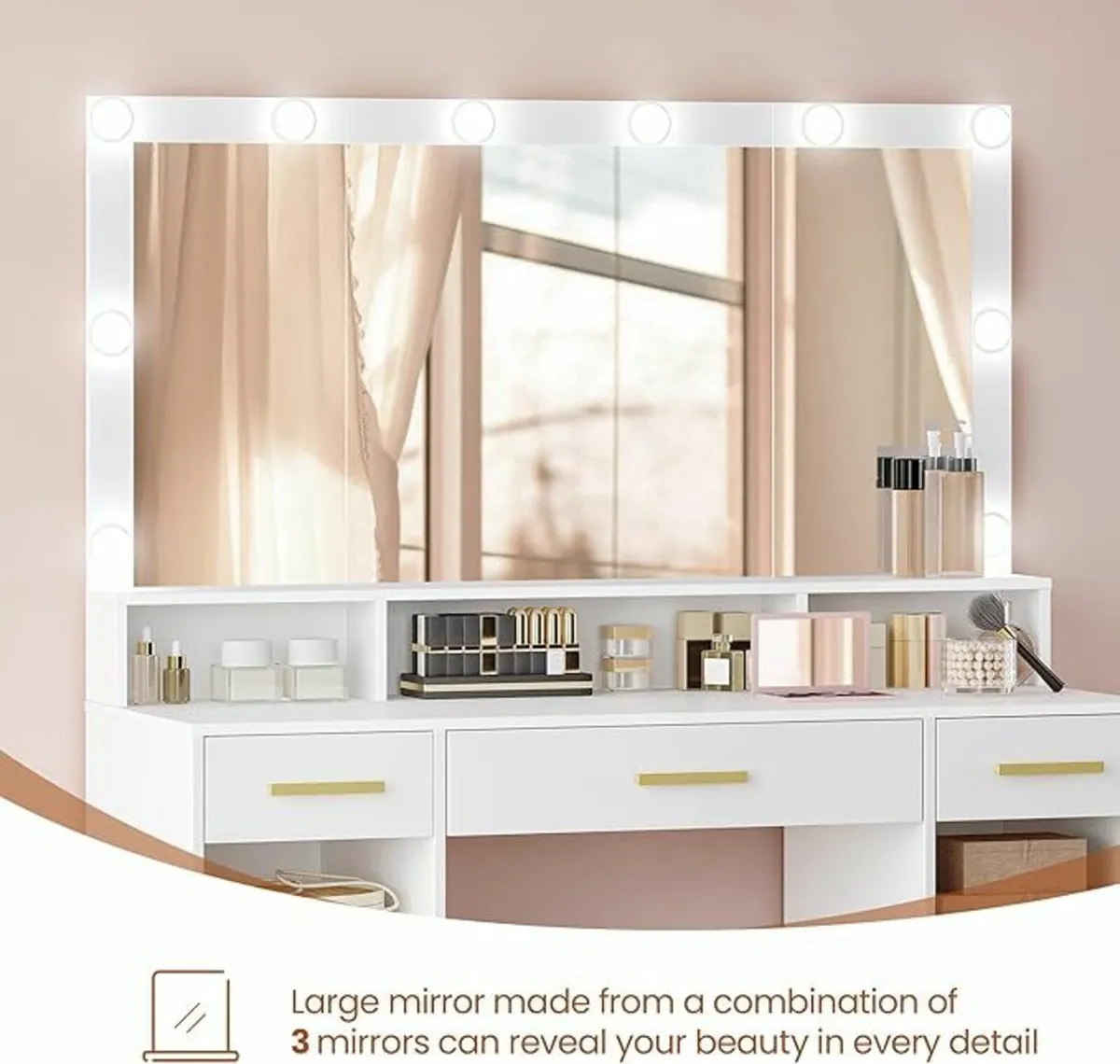 LED Vanity Dressing Table with Oversized Mirror - Image 2