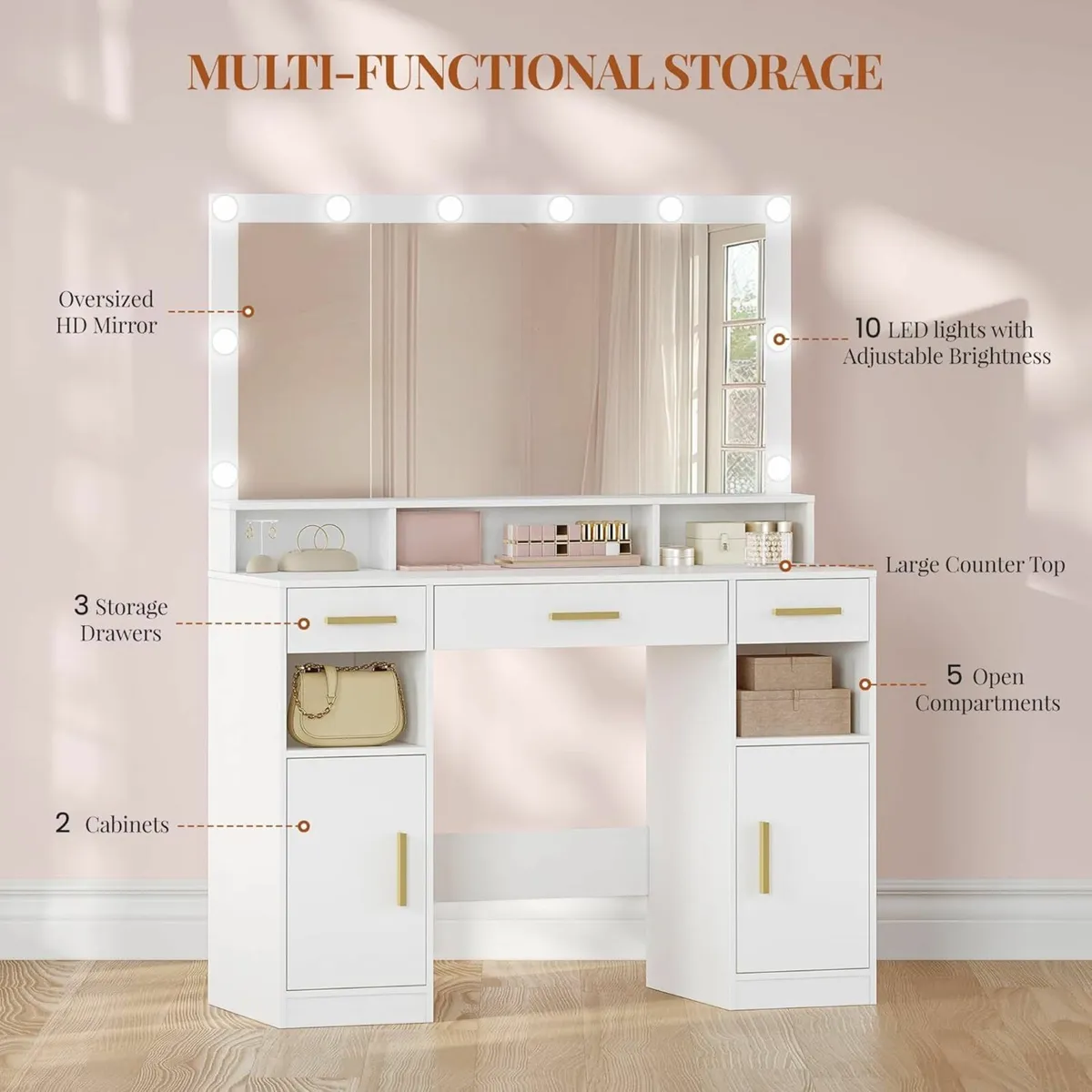 LED Vanity Dressing Table with Oversized Mirror - Image 3