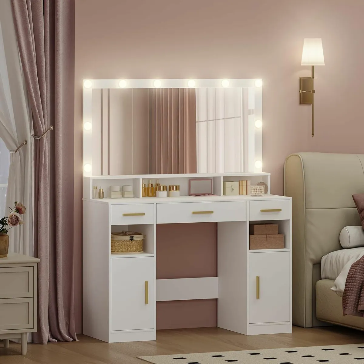 LED Vanity Dressing Table with Oversized Mirror - Image 1