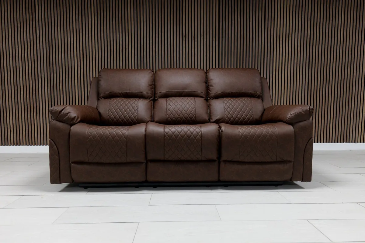 Roman 3+2 Brown Leather Manual Recliner Sofa Set - Image 3