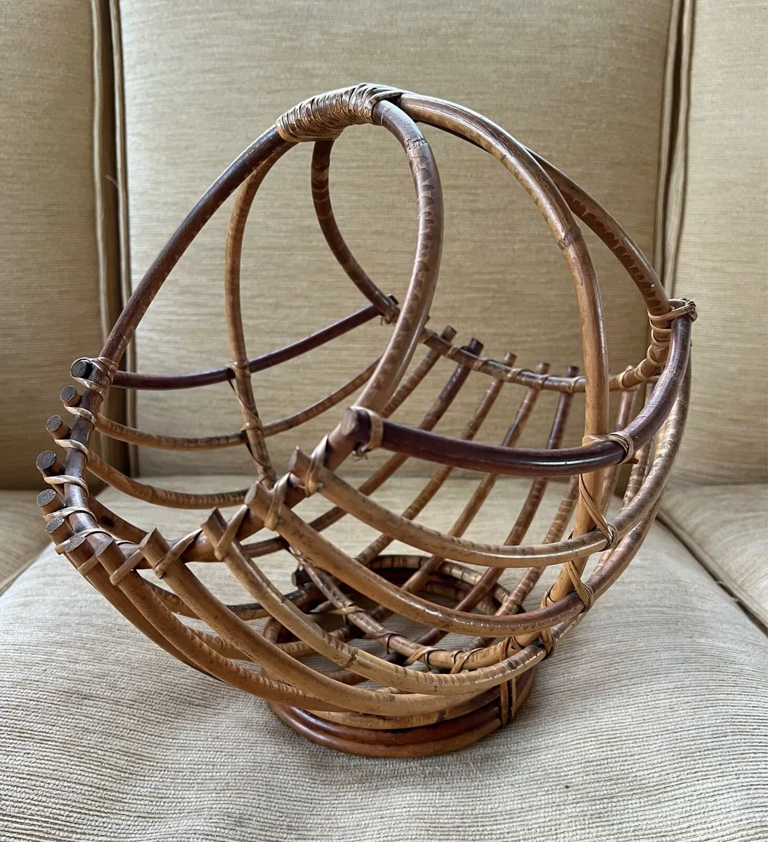 Rare! Mid Century Bamboo/Rattan Basket - Image 1