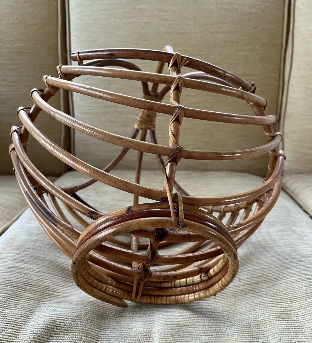 Rare! Mid Century Bamboo/Rattan Basket - Image 3