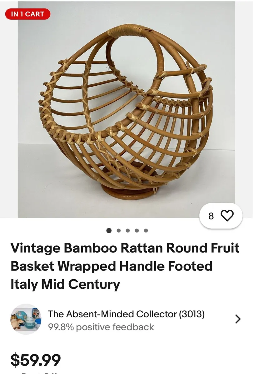 Rare! Mid Century Bamboo/Rattan Basket - Image 4