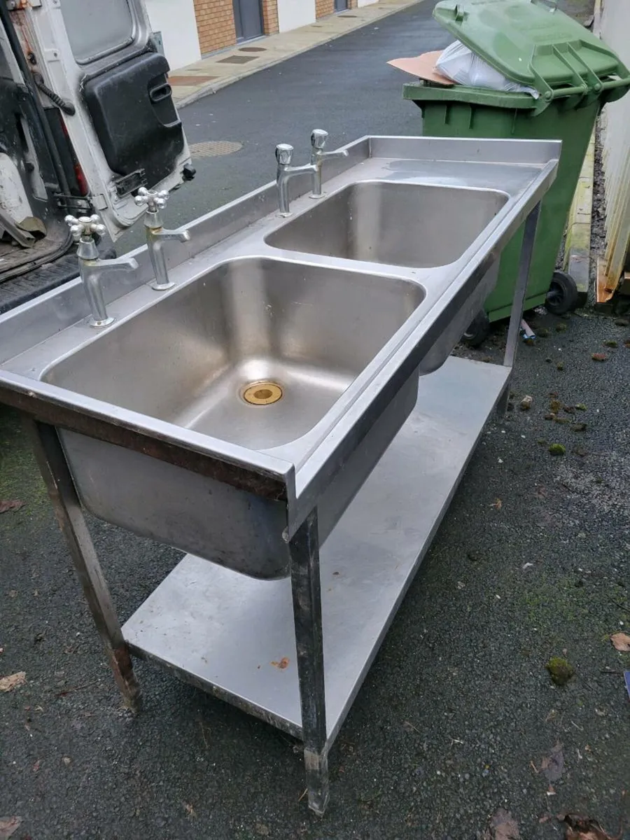 Sink Double Stainless Steel Shelved - Image 2