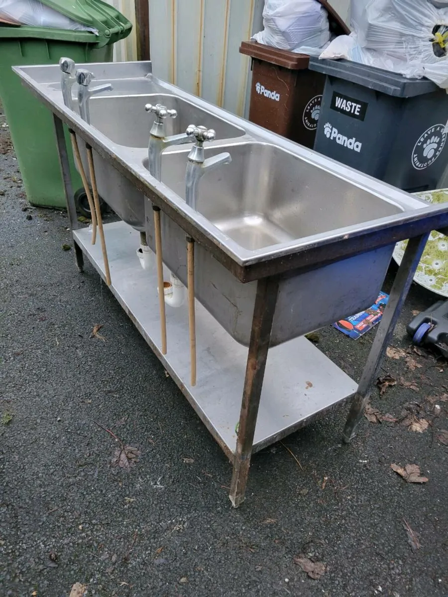 Sink Double Stainless Steel Shelved - Image 3