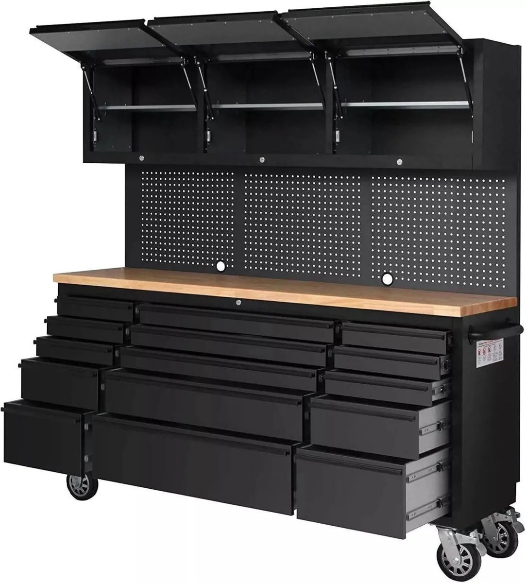 72" 15 Drawer Work Bench with Upper Cabinets - Image 3