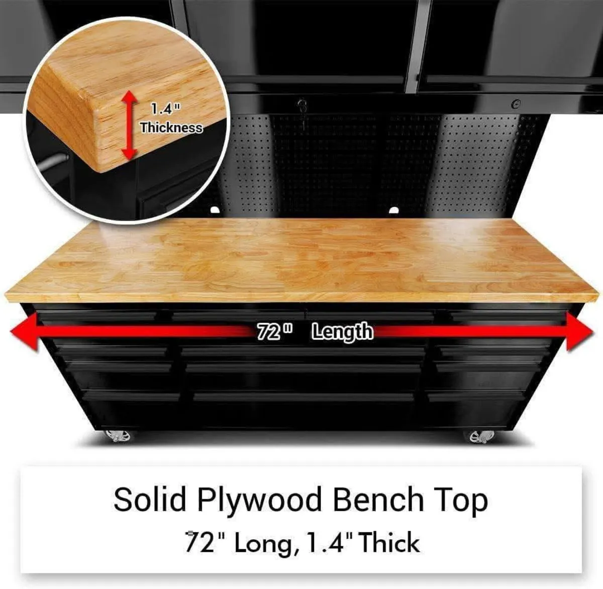 72" 15 Drawer Work Bench with Upper Cabinets - Image 4