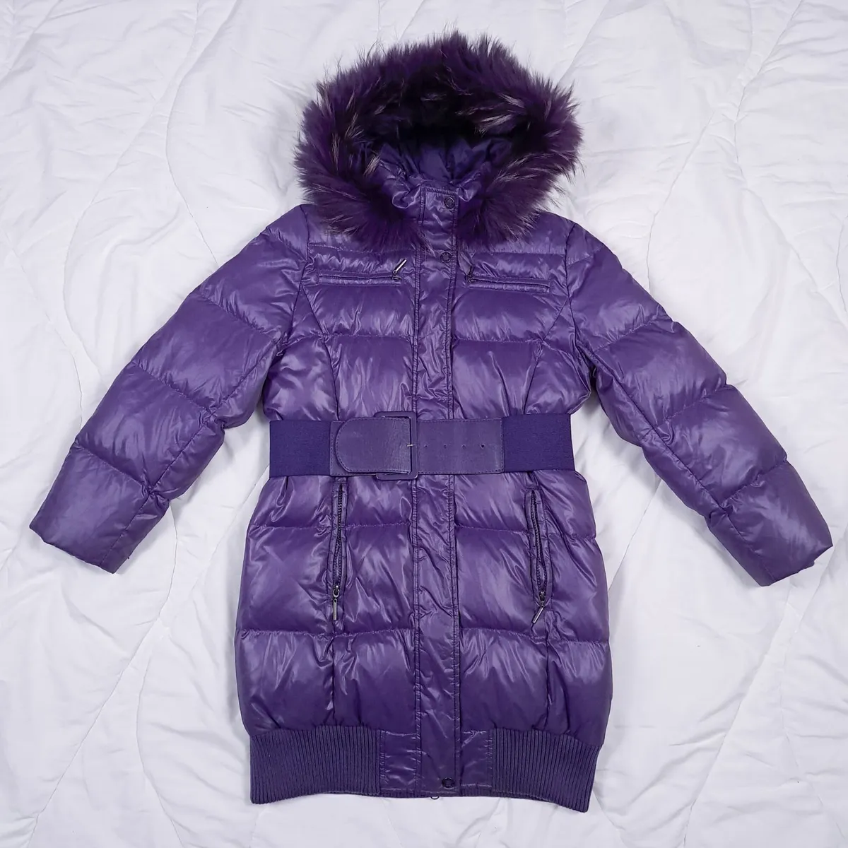Savage Purple Down Belted Puffer Coat Jacket 8UK - Image 1