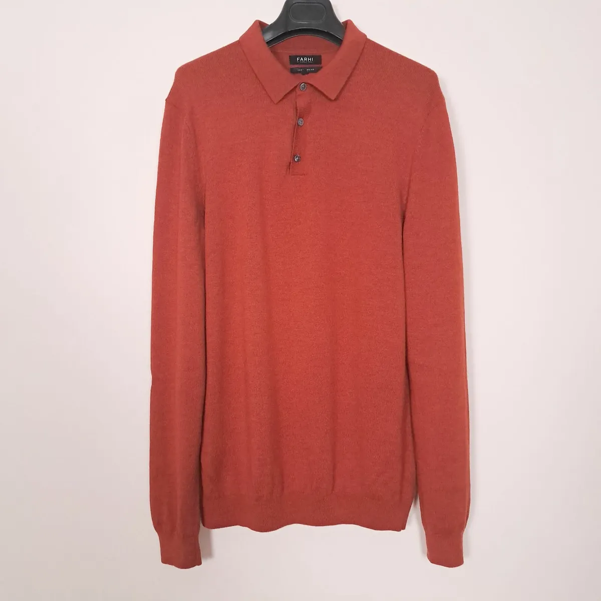 Farhi Orange Rust 100% Wool Polo Sweater XL - Image 1