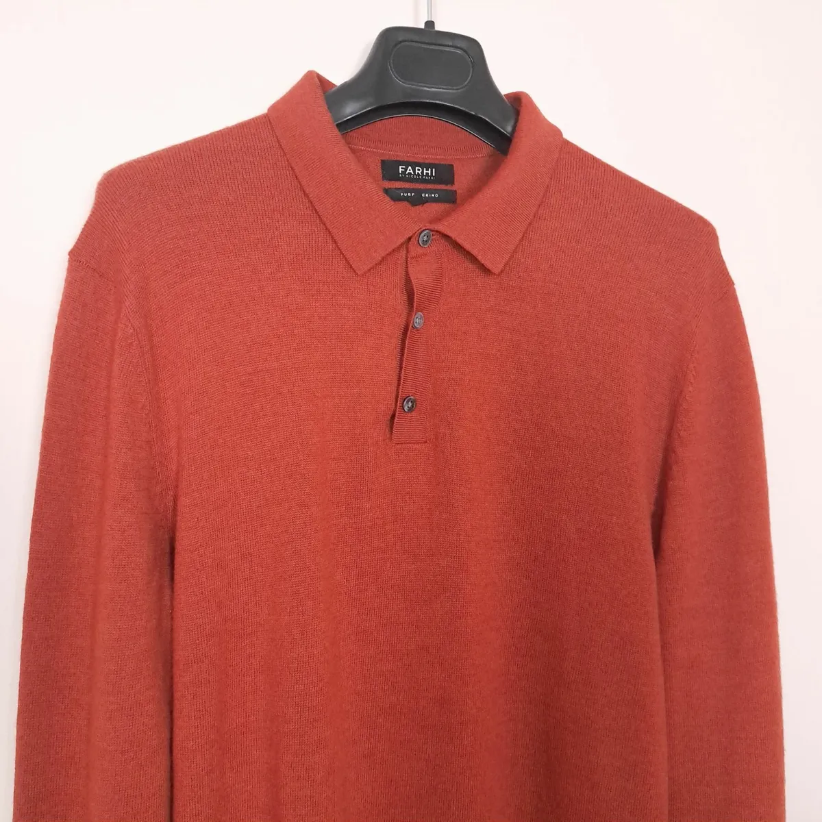 Farhi Orange Rust 100% Wool Polo Sweater XL - Image 3
