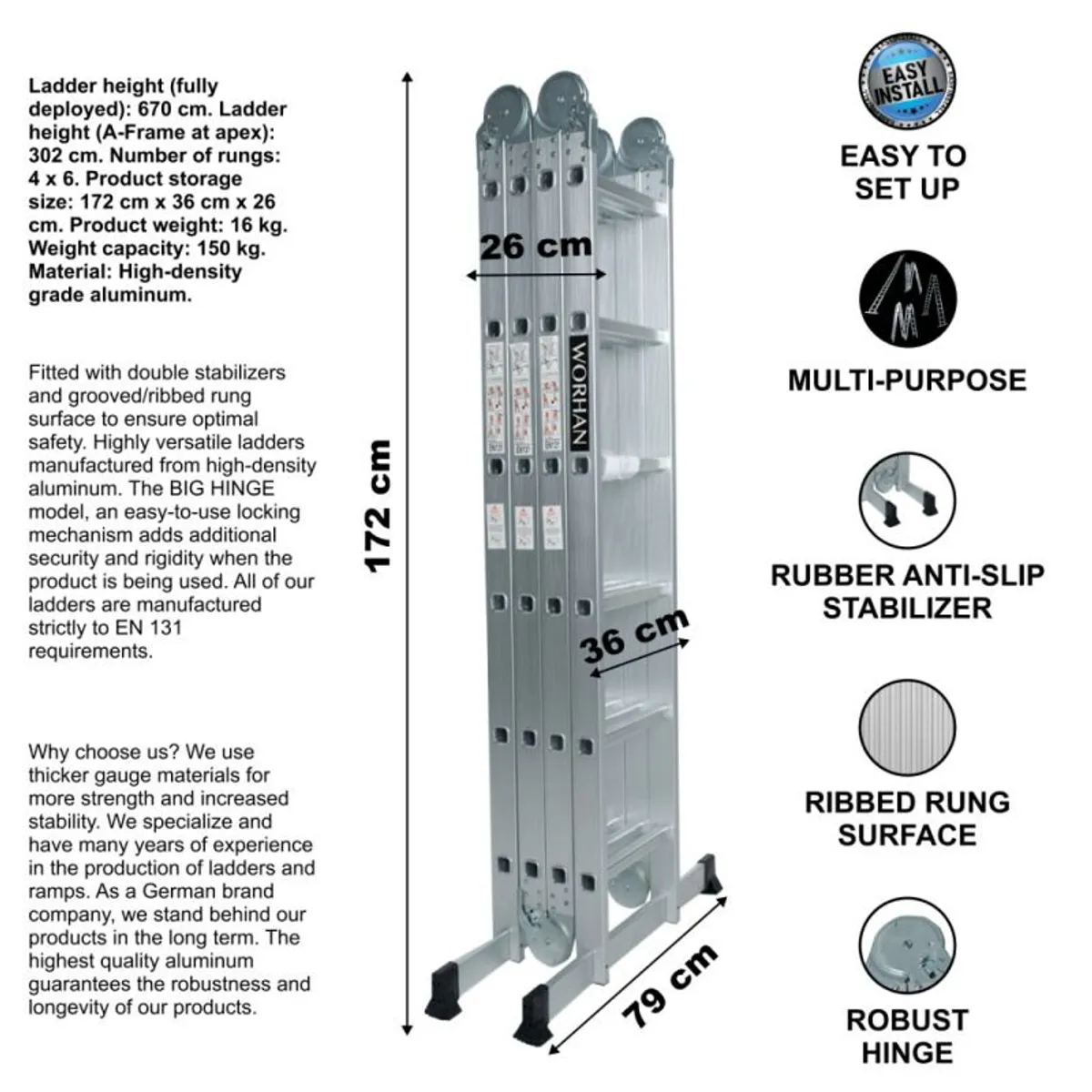 Worhan 6.7m Multi-Purpose Ladder Aluminum German Made - Image 2