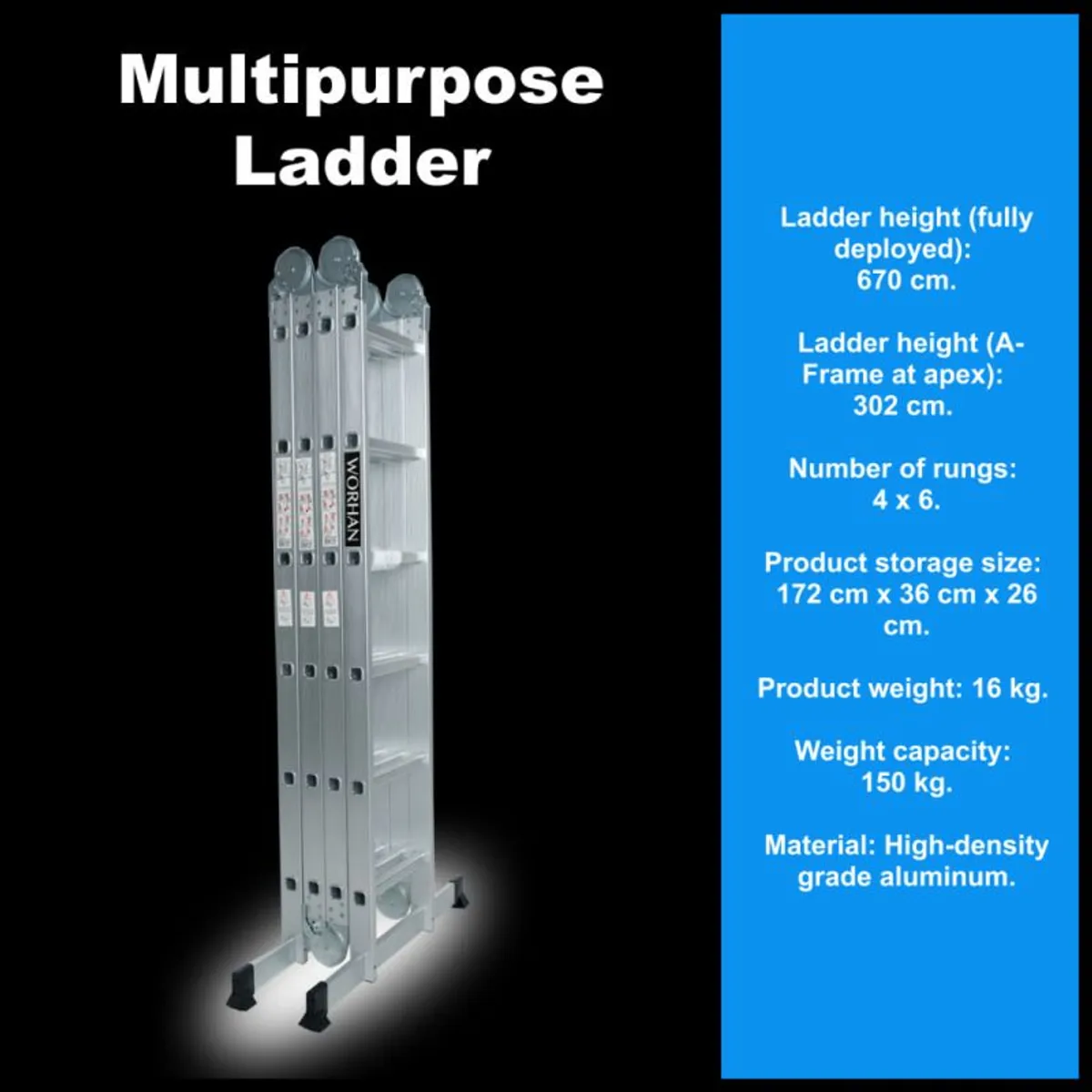 Worhan 6.7m Multi-Purpose Ladder Aluminum German Made - Image 4