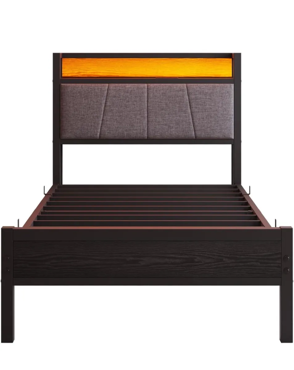 3ft Single Bed Frame with Storage Headboard,LED Li - Image 4