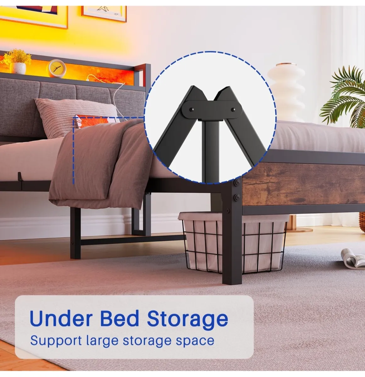 3ft Single Bed Frame with Storage Headboard,LED Li - Image 3