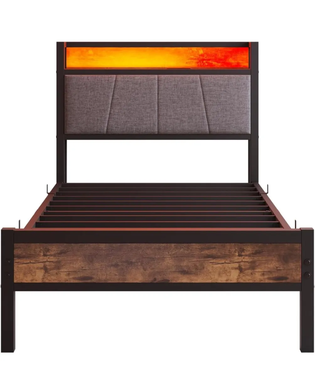 3ft Single Bed Frame with Storage Headboard,LED Li - Image 3