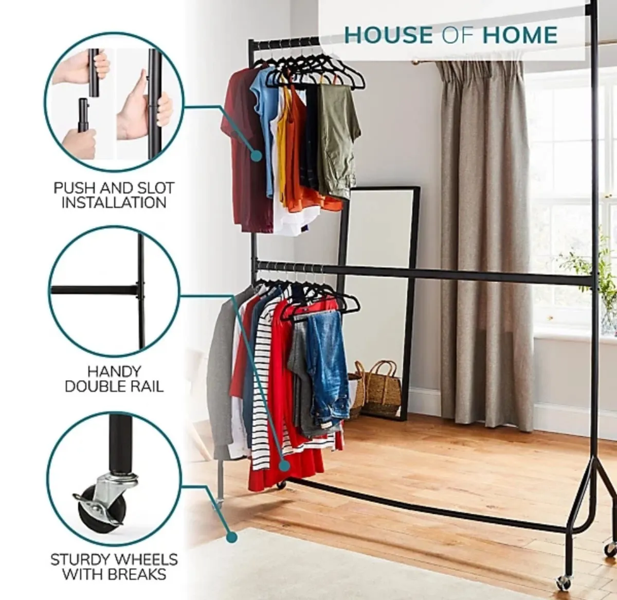 NEW 2 Tier Clothes Rail Garment Hanging Rack 5ft - Image 2