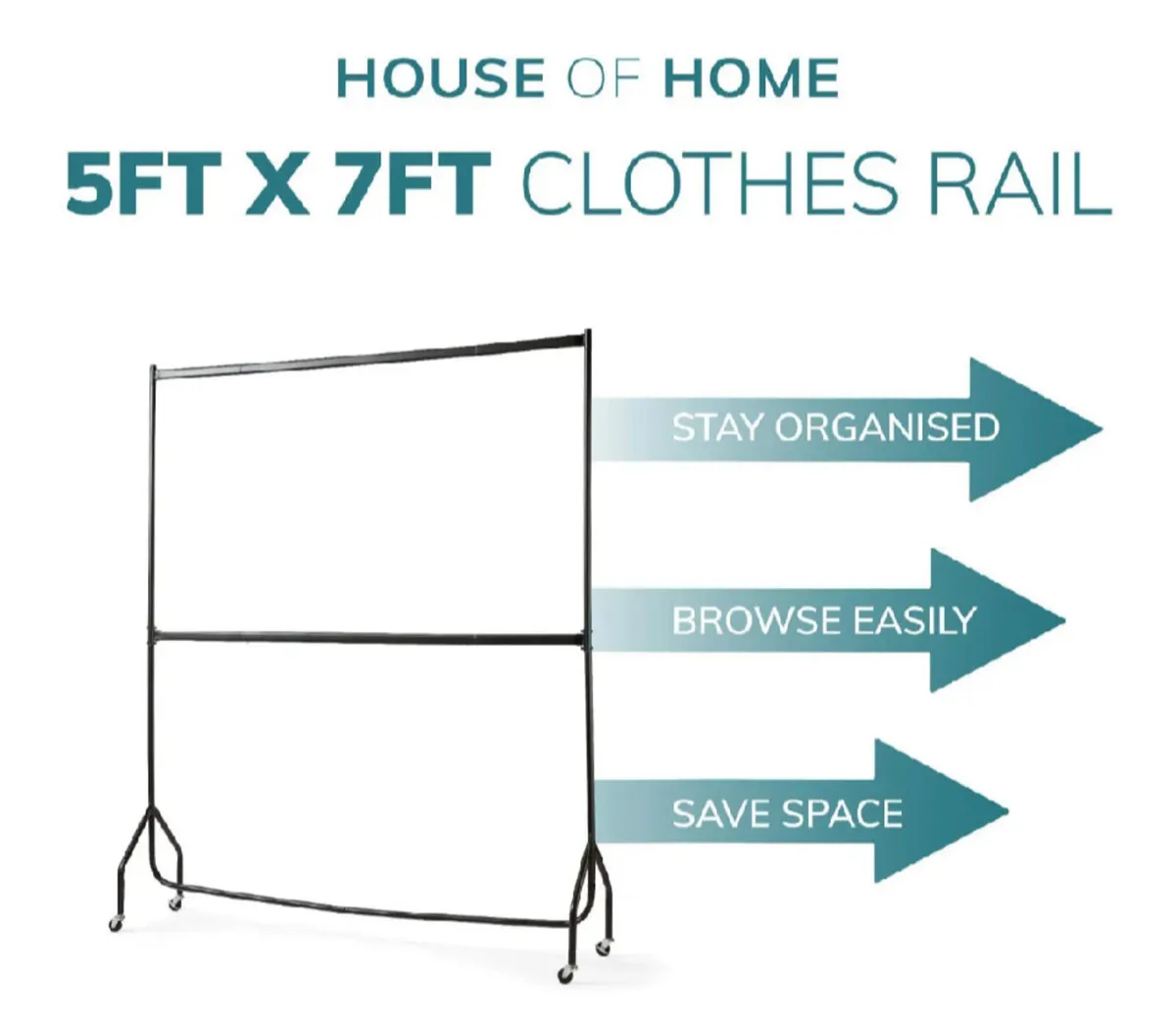 NEW 2 Tier Clothes Rail Garment Hanging Rack 5ft - Image 4