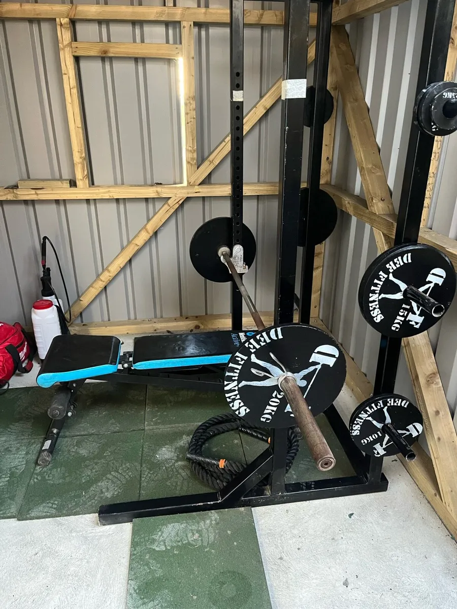 Gym equipment- Squat rack, Bench & weights - Image 2