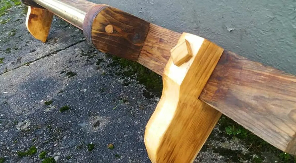 NEW Rustic Oak and Brass Stove Mantel / Shelf - Image 2