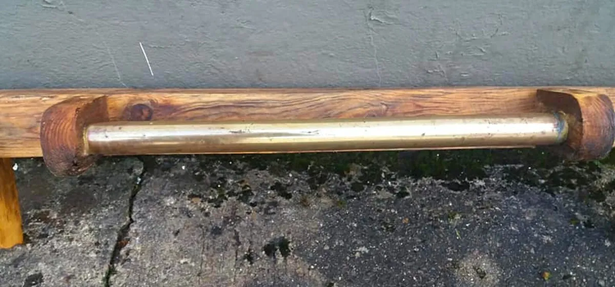 NEW Rustic Oak and Brass Stove Mantel / Shelf - Image 4