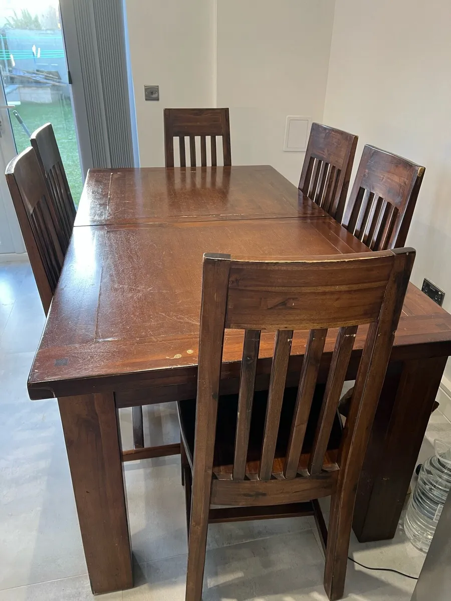 Solid wood table and 6 chairs for sale - Image 1
