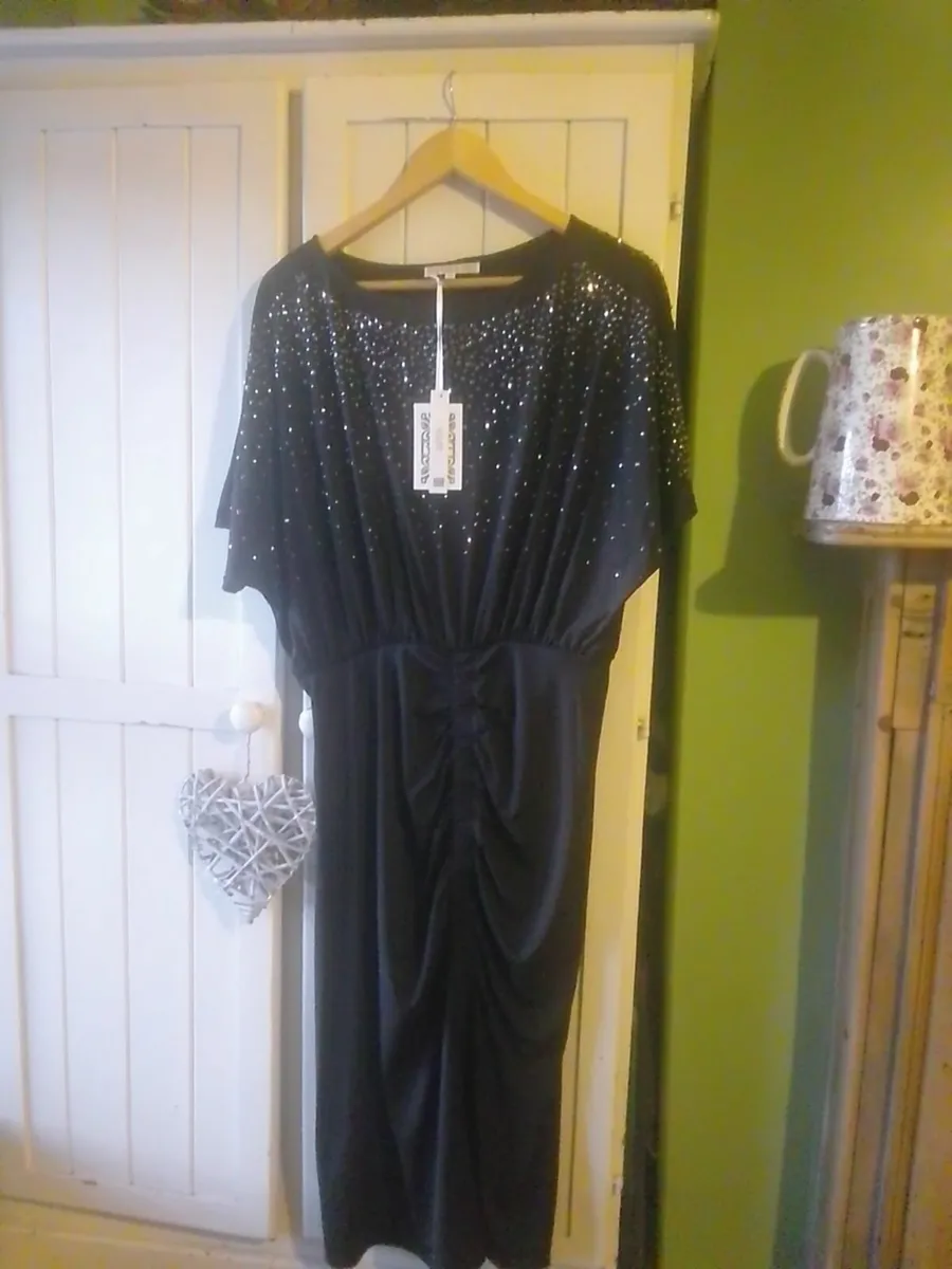 BIBA BLACK EMBELLISHED MIDI DRESS SIZE 16 NEW - Image 1