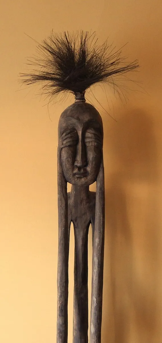 Large Hand Carved African Tribal Thinker Sculpture - Image 1
