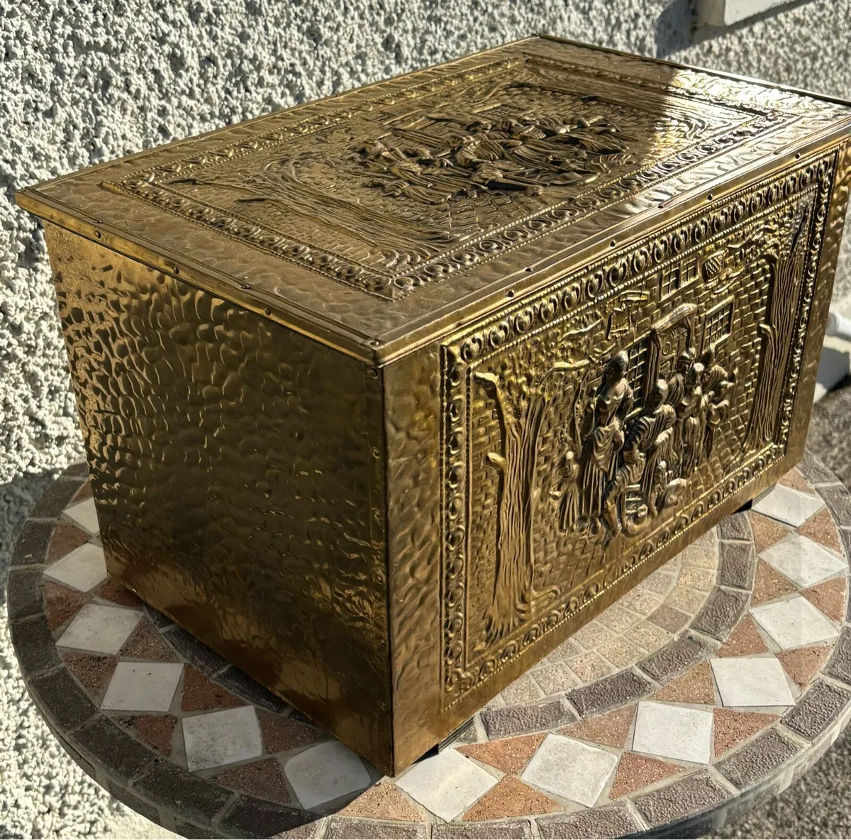 OLD BRASS-COVERED STORAGE BOX - Image 1