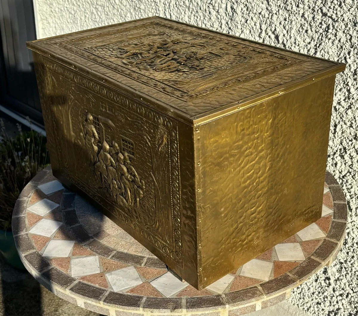 OLD BRASS-COVERED STORAGE BOX - Image 2