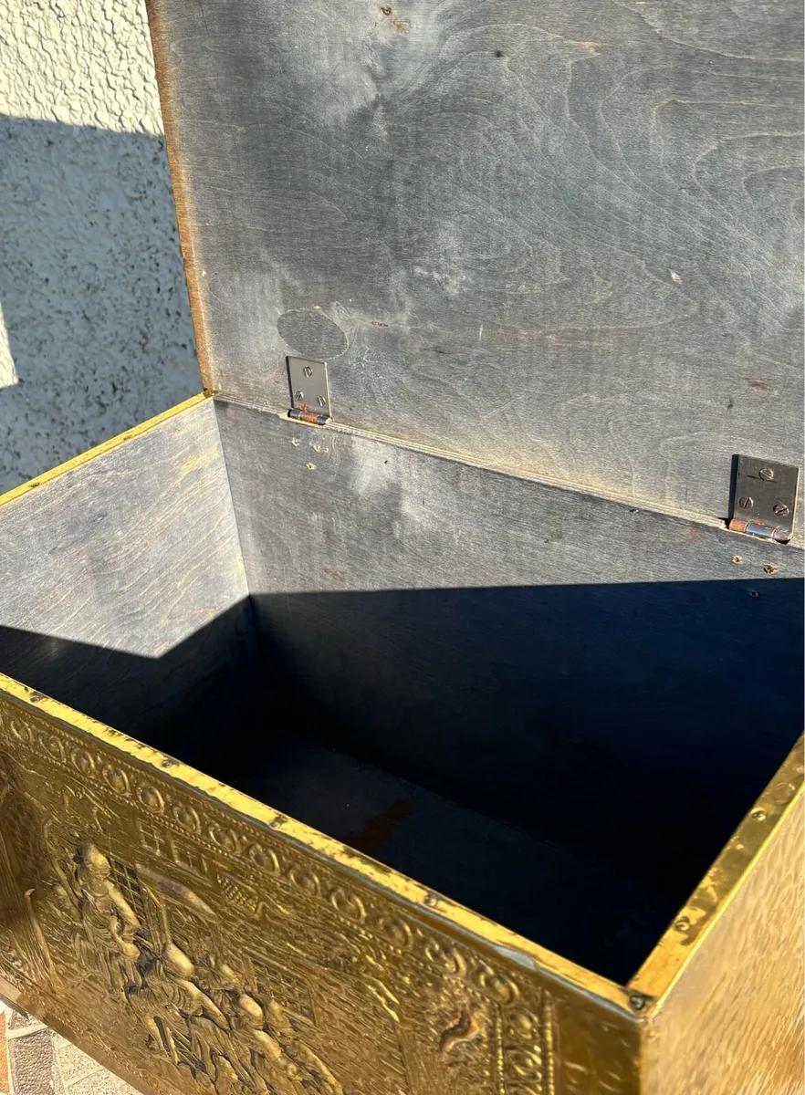 OLD BRASS-COVERED STORAGE BOX - Image 3