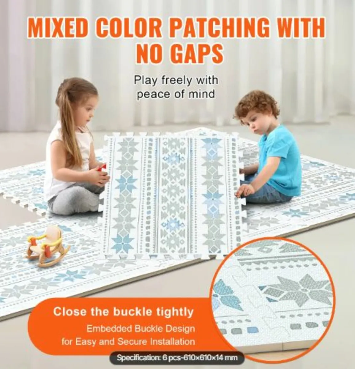 6 Tiles Kids Play Mat, 0.5 Inch Toddler Play Mat - Image 2