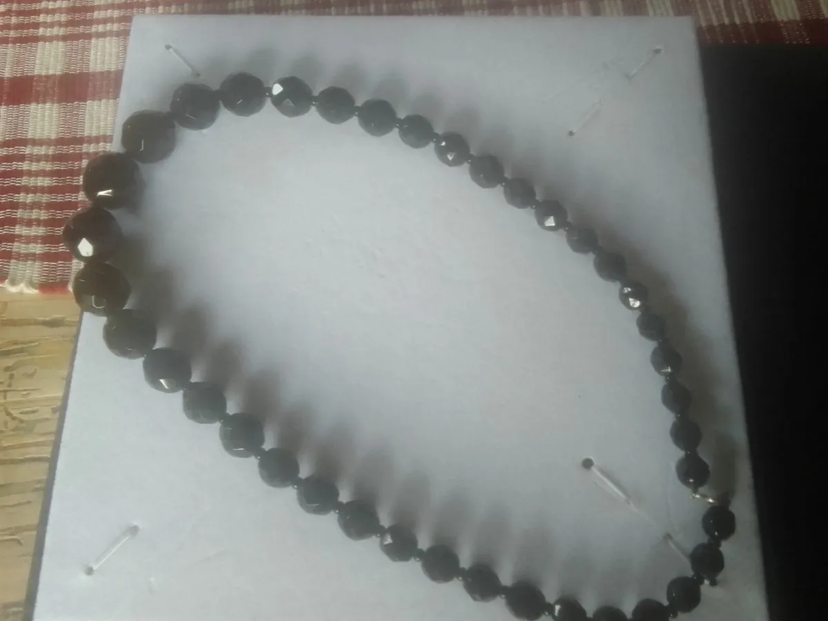Vintage black glass bead necklace with stg silver - Image 3