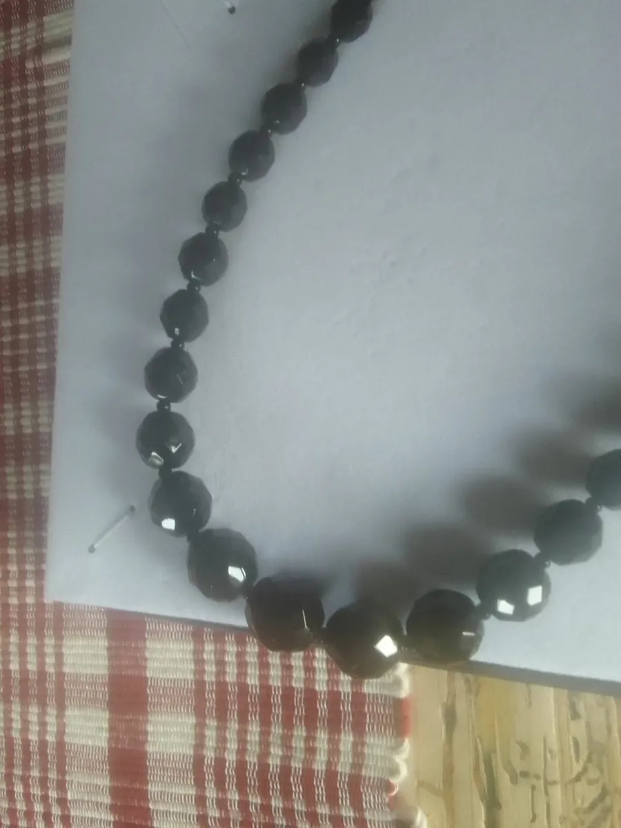 Vintage black glass bead necklace with stg silver - Image 2