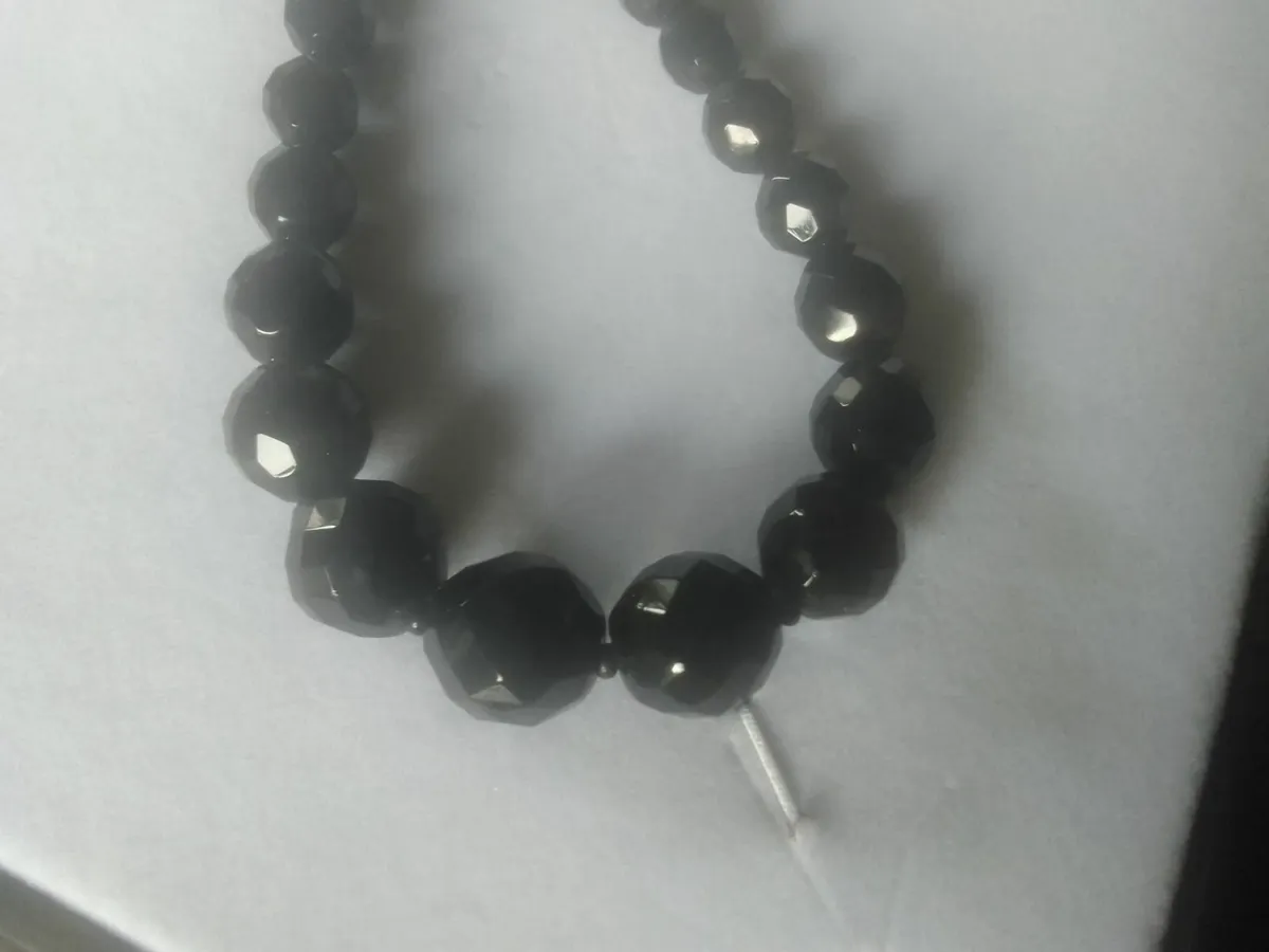 Vintage black glass bead necklace with stg silver - Image 4