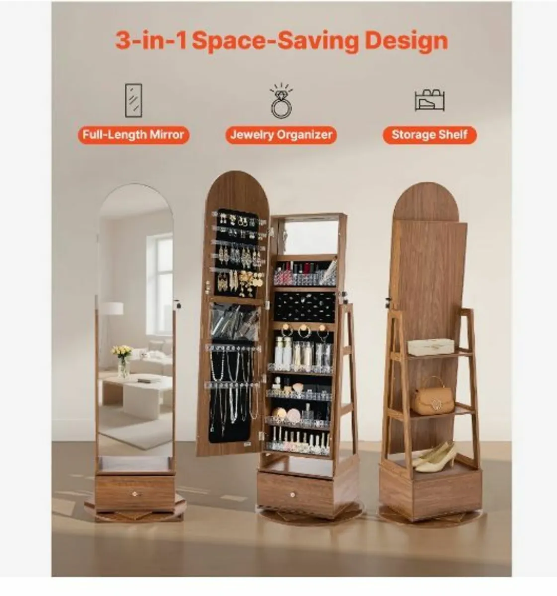 360° Swivel Jewelry Cabinet - Image 4