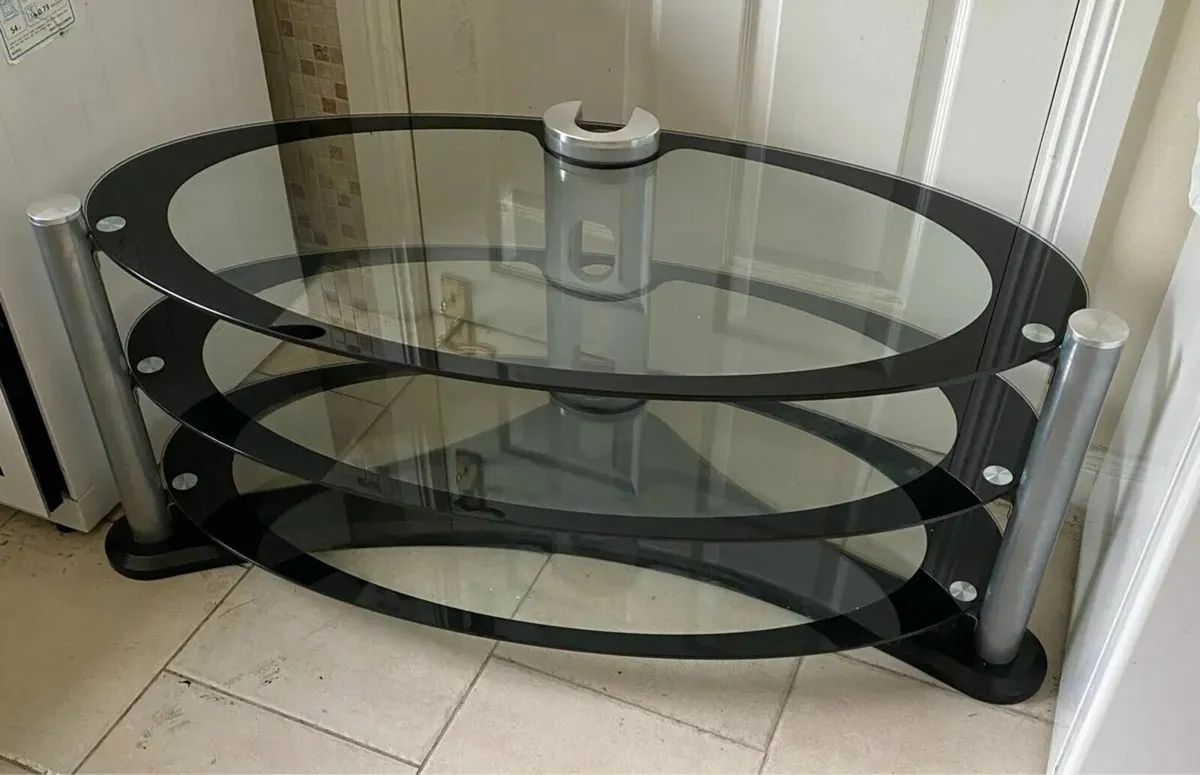 Black TV Table Stand with Shelves Underneath - Image 2