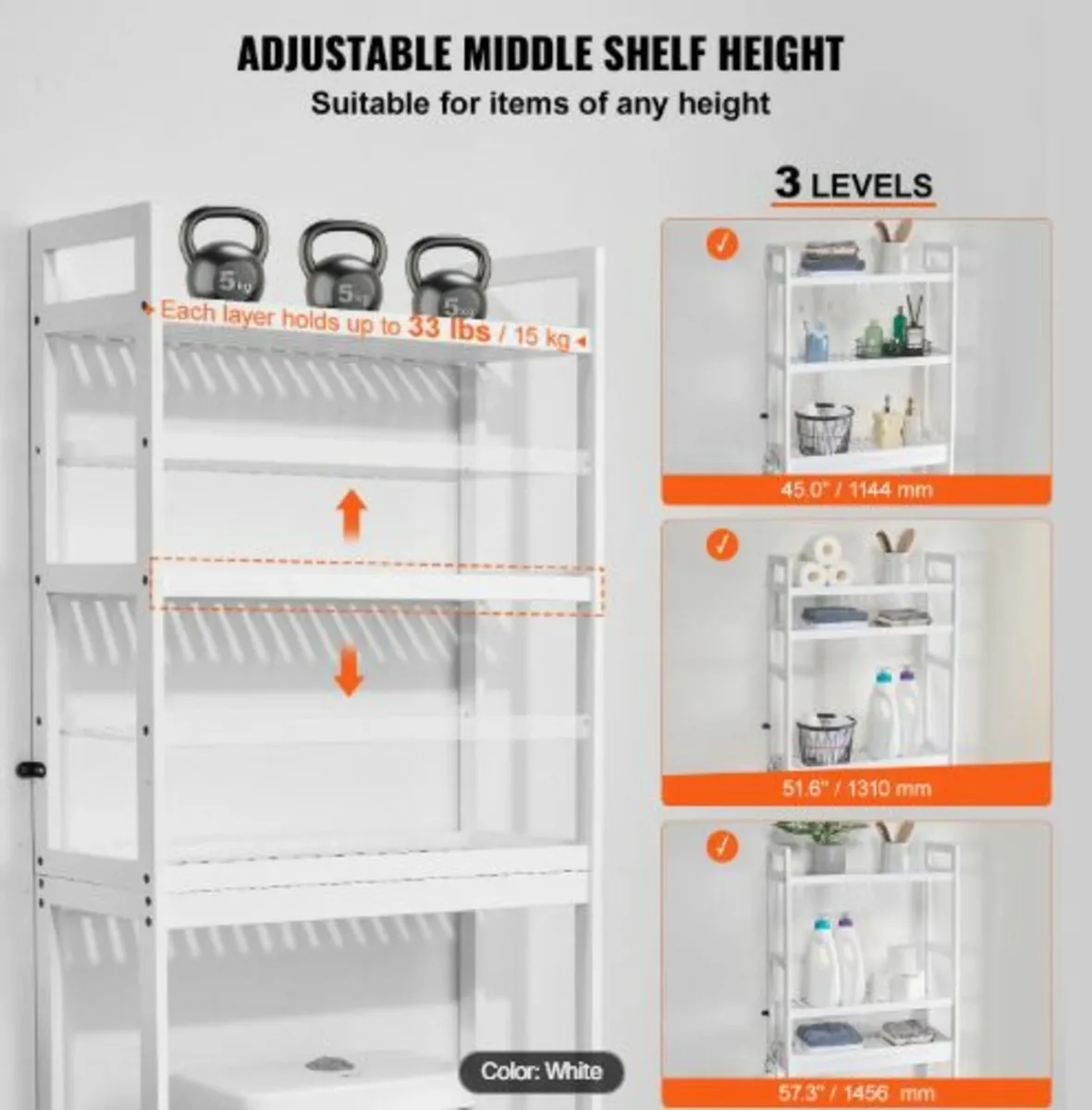 Over the Toilet Storage, 3-Tier Adjustable Over - Image 4